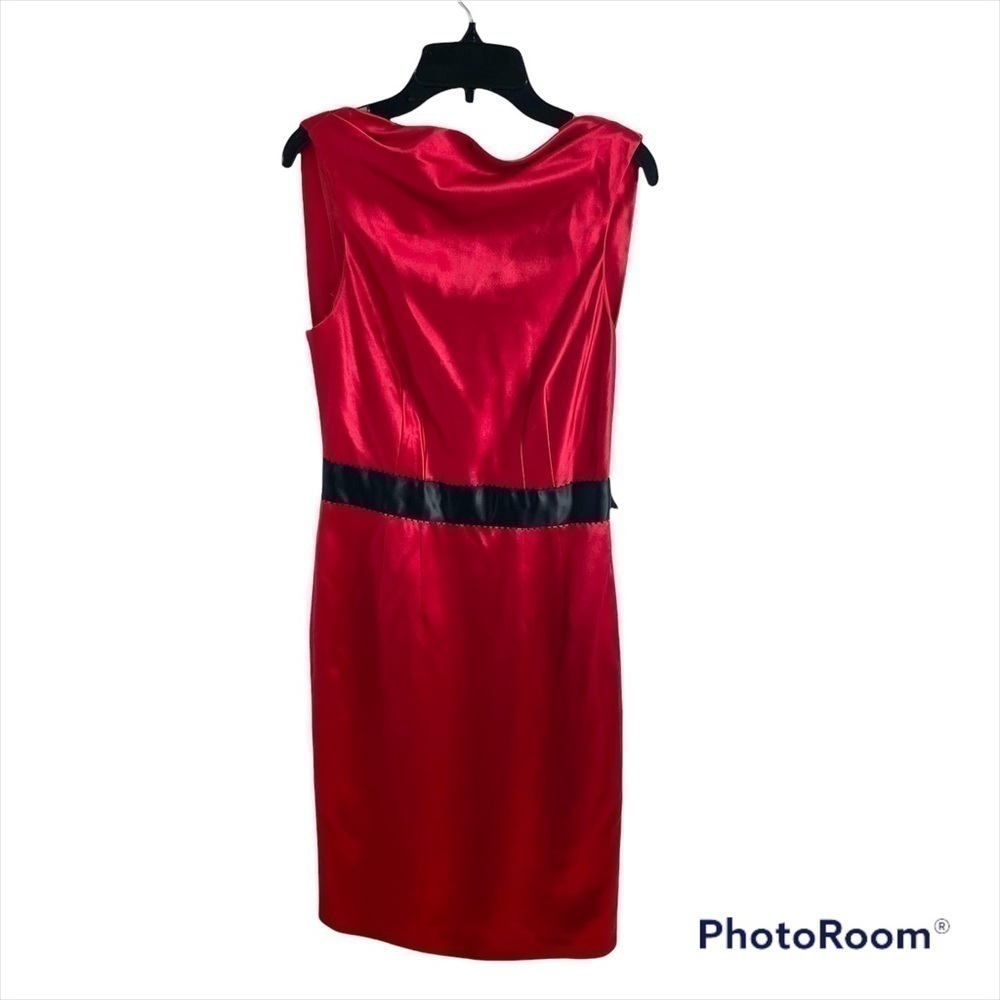 Kay Unger 100% Silk Red Bow Back Dress Sz 2 Midi Sheath